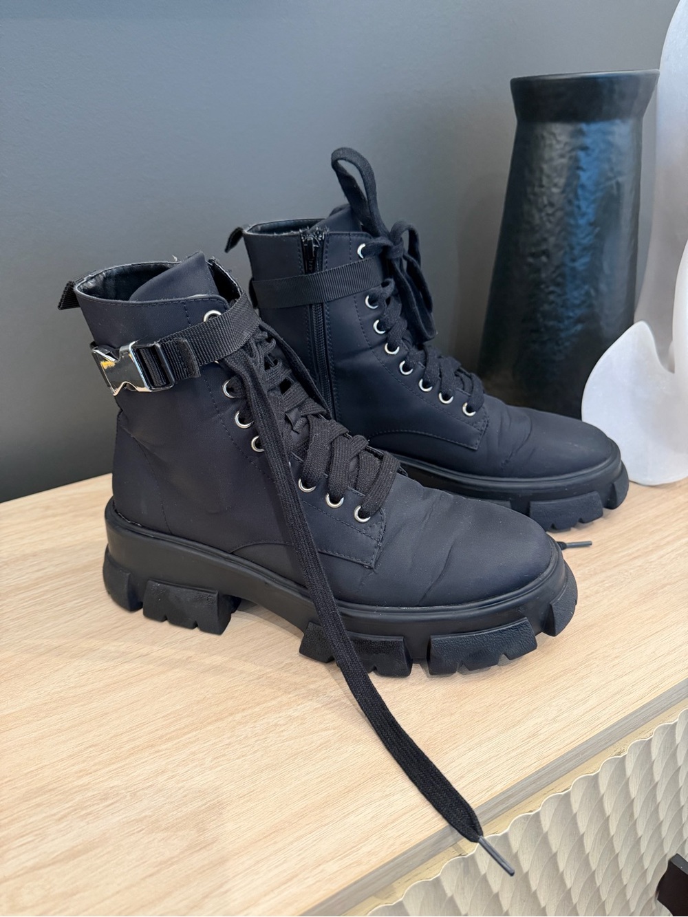 Steve Madden Black Tanker Boots
